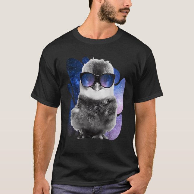 Chicken Space Glasses Baby Chick Galaxy Sunglasses T-Shirt (Front)