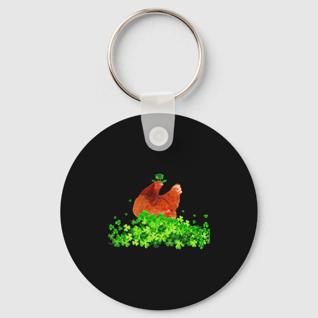 Chicken St Patricks Day Chicken Lover Irish Shamro Keychain (Front)