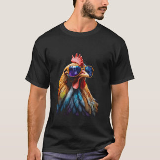 Chicken Sunglasses Hen Colorful Funny Animal Print T-Shirt