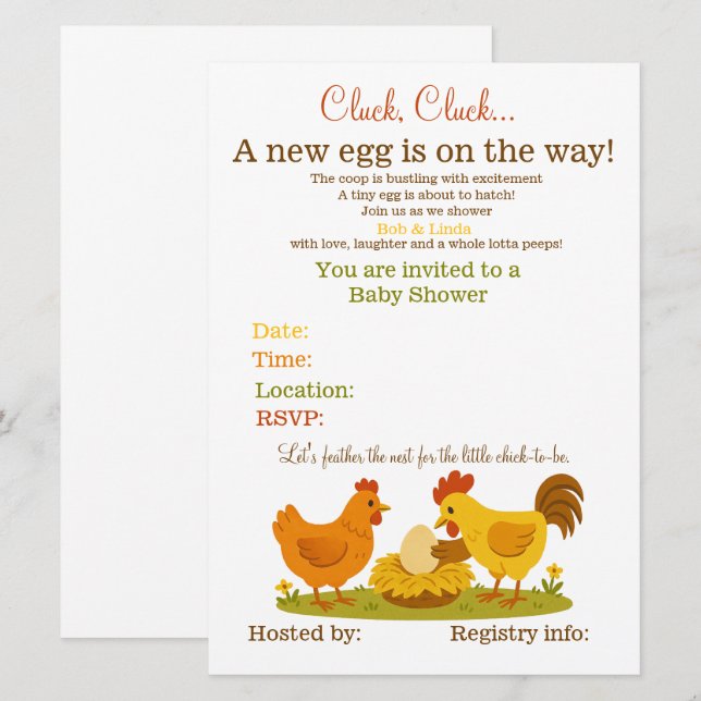 Chicken themed baby shower  invitation (Front/Back)