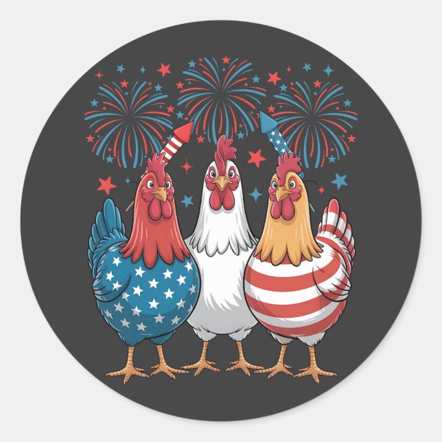 Chicken USA Flag Patriotic 4th of July Classic Round Sticker (Front)