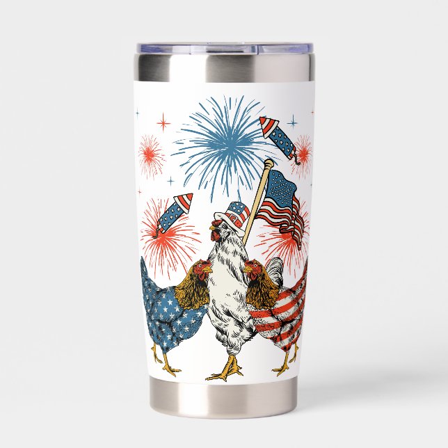 Chicken USA Flag Patriotic 4th of July Insulated Tumbler (Front)
