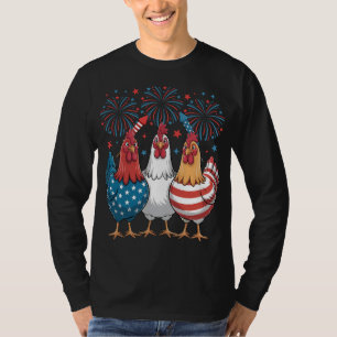 Chicken USA Flag Patriotic 4th of July Men LS T-Shirt
