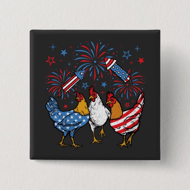 Chicken USA Flag Patriotic 4th of July Square Button (Front)