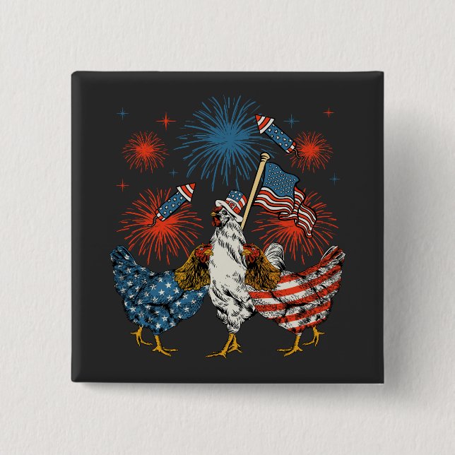 Chicken USA Flag Patriotic 4th of July Square Button (Front)