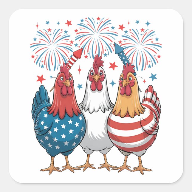 Chicken USA Flag Patriotic 4th of July Square Sticker (Front)