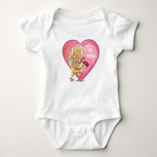 Chicken Valentine's Day Baby Bodysuit (Front)