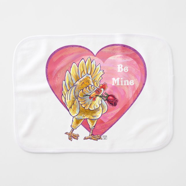 Chicken Valentine's Day Baby Burp Cloth (Front Horizontal)