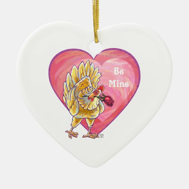 Chicken Valentine's Day Ceramic Ornament (Front)