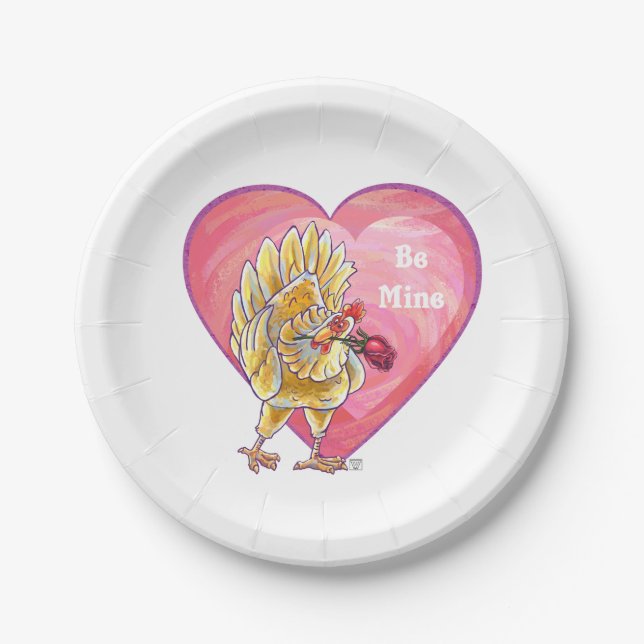 Chicken Valentine's Day Paper Plates (Front)