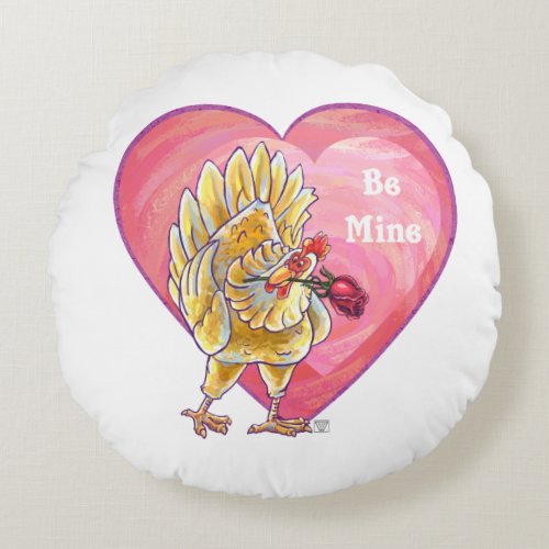 Chicken Valentines Day Round Pillow