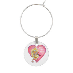 Chicken Valentine's Day Wine Glass Charm