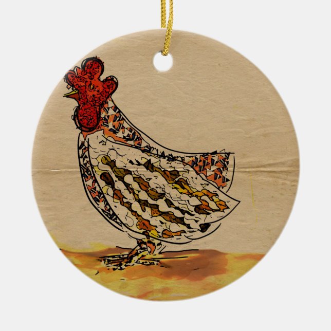 Chicken Vintage Ceramic Ornament (Front)