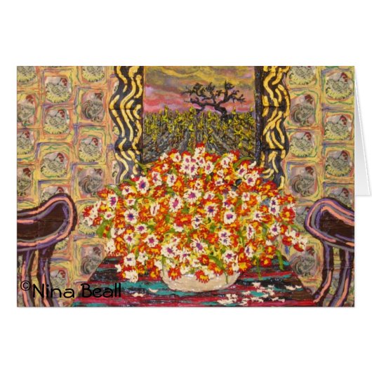 "Chicken Wallpaper w/Two Chairs," by Nina Beall (Front Horizontal)