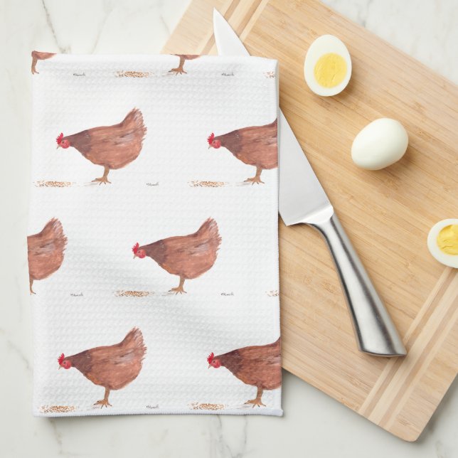 Chicken watercolor Country Rooster Farmhouse  Kitchen Towel (Quarter Fold)