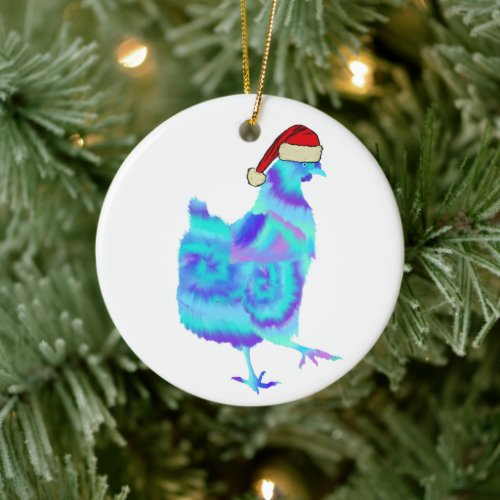 Chicken wearing a Santa Hat  Ceramic Ornament