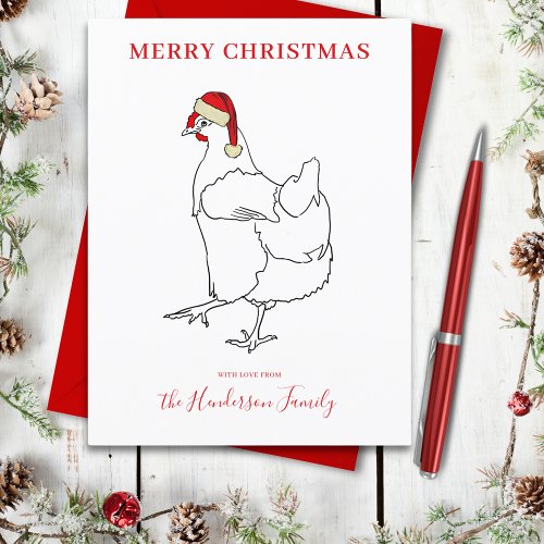 Chicken wearing a Santa hat personalized Holiday Postcard