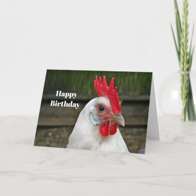 Chicken White Head Rooster Photo Birthday Card (Front)