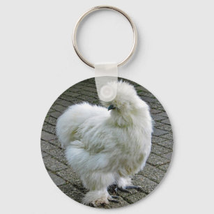 Chicken White Silkie Photo Keychain