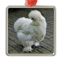 Chicken White Silkie Photo Metal Ornament
