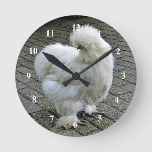 Chicken White Silkie Photo Round Clock