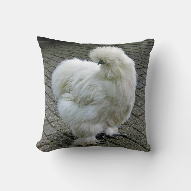 Chicken White Silkie Photo Throw Pillow (Front)