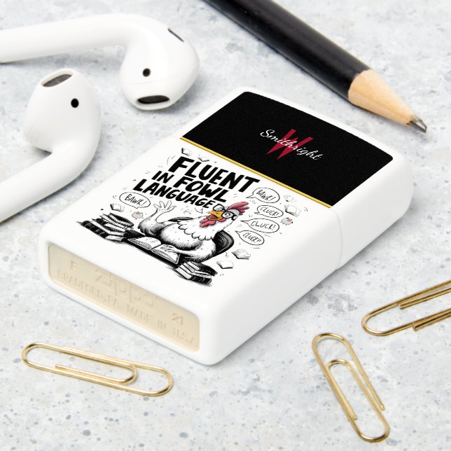 Chicken Who Speaks Fluent in Fowl Language Zippo Lighter (On Table 2)