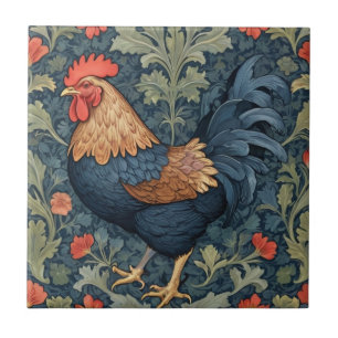 Chicken William Morris style Left facing Rooster Ceramic Tile