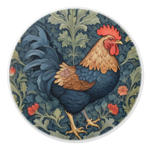 Chicken William Morris style Right facing Rooster Ceramic Knob