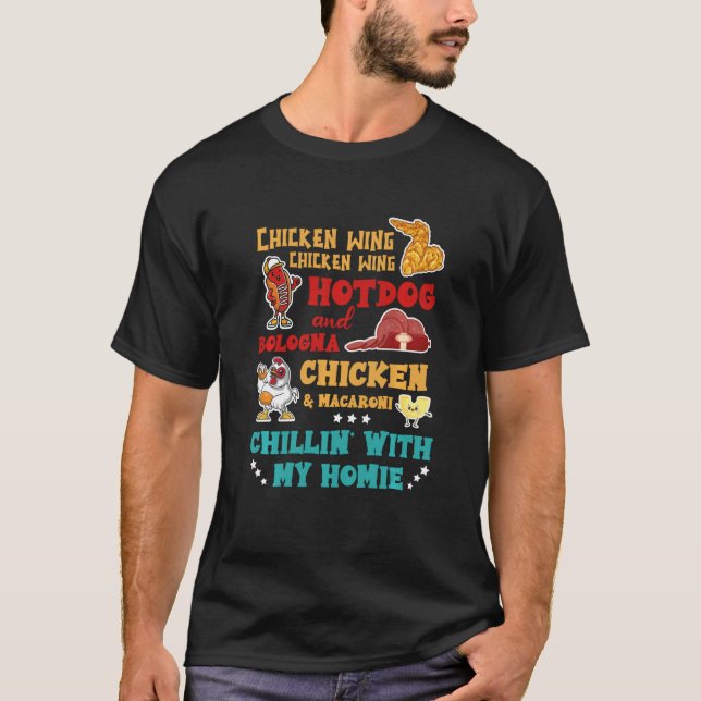 Chicken Wing Hot Dog And Bologna Chicken & Macaron T-Shirt (Front)