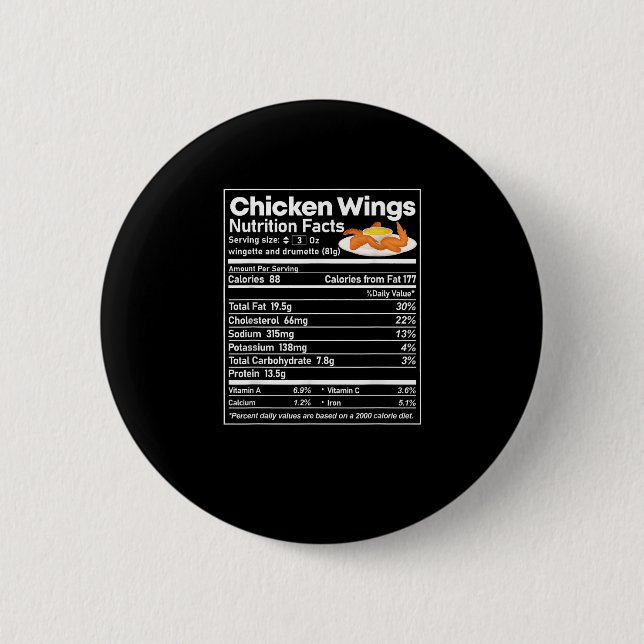 Chicken Wings Nutrition Fact Funny Thanksgiving Ch Button (Front)