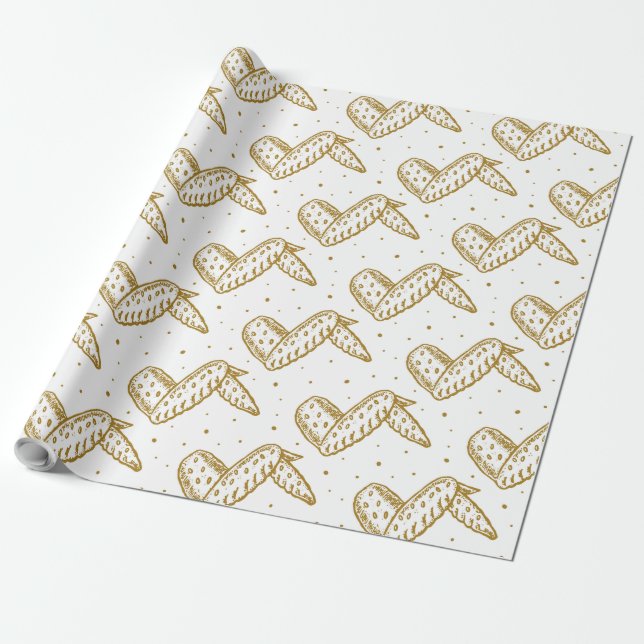 Chicken Wings on Polka Dot Background Wrapping Paper (Unrolled)