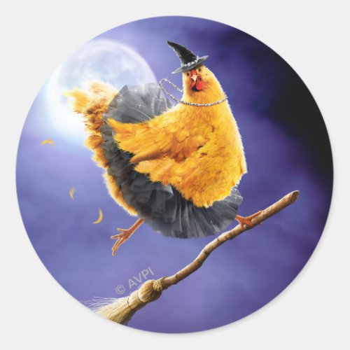 Chicken Witch on Broomstick Classic Round Sticker