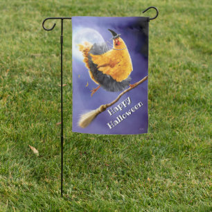 Chicken Witch on Broomstick Garden Flag