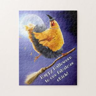 Chicken Witch on Broomstick Jigsaw Puzzle
