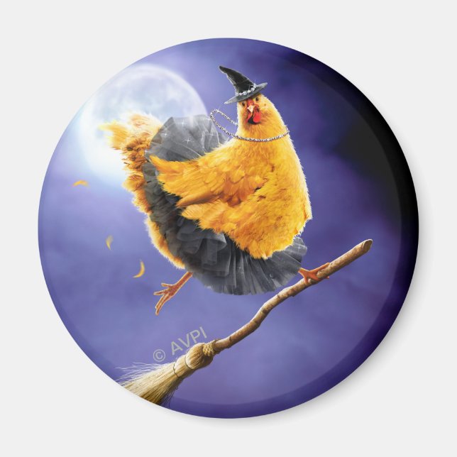 Chicken Witch on Broomstick Magnet (Front)