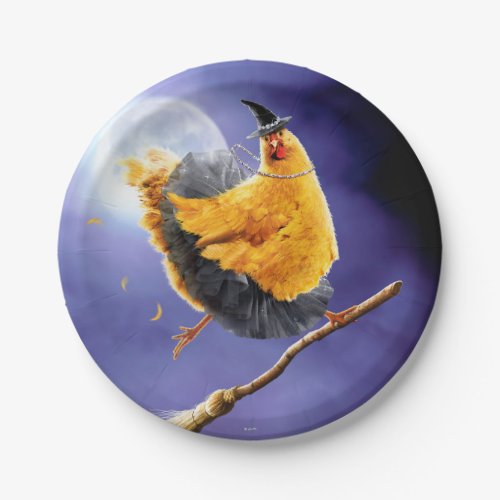 Chicken Witch on Broomstick Paper Plates