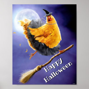 Chicken Witch on Broomstick Poster