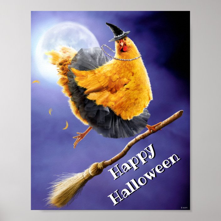 Chicken Witch on Broomstick Poster