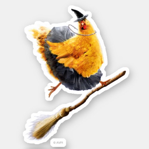 Chicken Witch on Broomstick Sticker