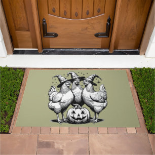 Chicken Witches Funny Halloween Vintage Witch Doormat
