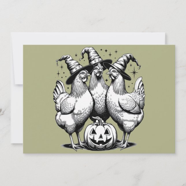 Chicken Witches Funny Halloween Vintage Witch  Invitation (Front)