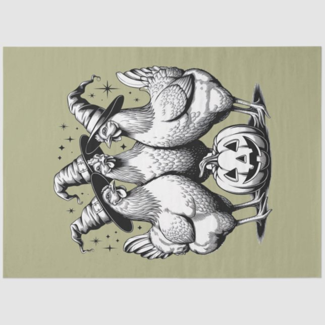 Chicken Witches Funny Halloween Vintage Witch  Tissue Paper (Front)