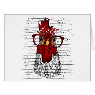 Chicken with bandana headband and glasses cute cards