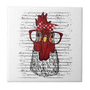 Chicken with bandana headband and glasses cute ceramic tile