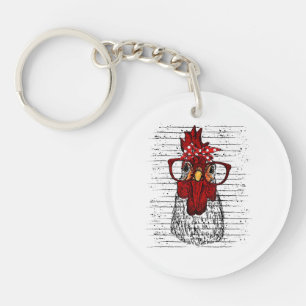 Chicken with bandana headband and glasses cute keychain