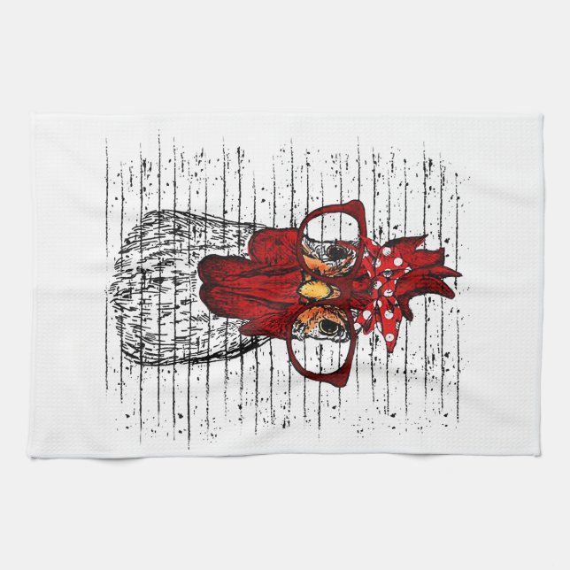 Chicken with bandana headband and glasses cute kitchen towel (Horizontal)