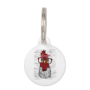 Chicken with bandana headband and glasses cute pet ID tag