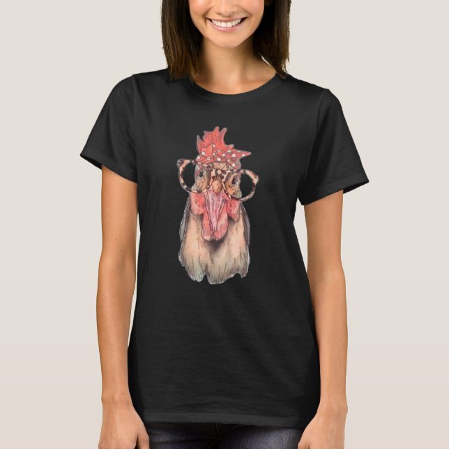 Chicken With Bandana Headband And Glasses Cute T-Shirt (Front)