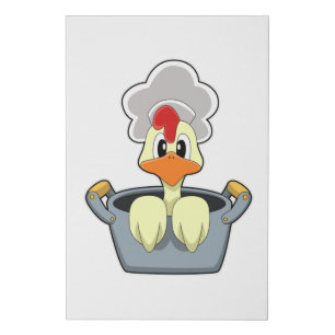 Chicken with Cooking pot Faux Canvas Print